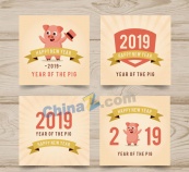 猪年新年卡片矢量素材