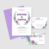 紫色花卉婚礼邀请卡矢量