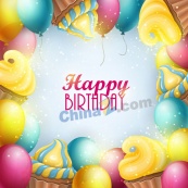 彩色气球和纸杯蛋糕生日贺卡
