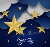 创意夜晚云朵和星星剪贴画矢量