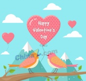 创意情人节情侣鸟和气球矢量