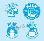 可爱蓝色牛奶标签矢量