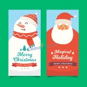 圣诞老人和雪人banner矢量图