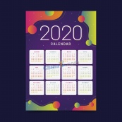 彩色风格2020年日历表矢量