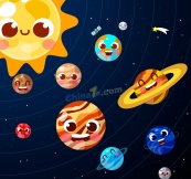 卡通太阳系八大行星矢量