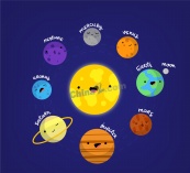 可爱太阳系八大行星矢量素材