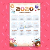 2020年甜点风格日历模板矢量
