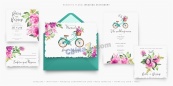 精美花卉单车婚礼卡片设计模板