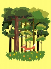 森林狐狸风景矢量素材