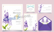 水彩绘紫色薰衣草婚礼卡片