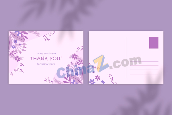 紫色花卉单色贺卡矢量下载