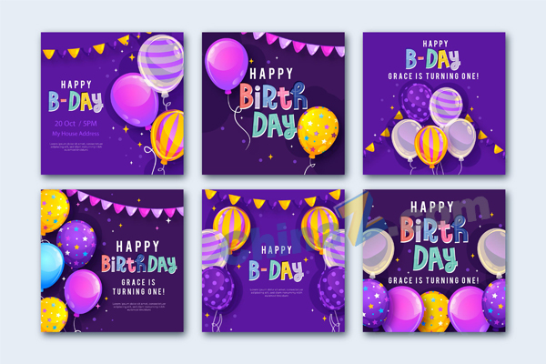 紫色生日贺卡设计矢量素材矢量下载