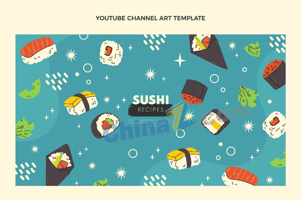 手绘寿司食物壁纸设计矢量下载