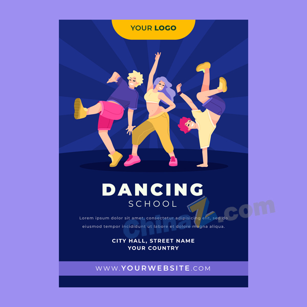 舞蹈学校手绘海报设计矢量下载