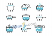 手绘锅具煮水矢量图标