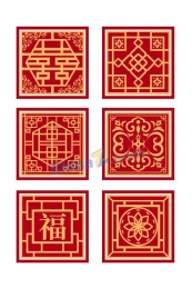 中式红色古风花纹素材