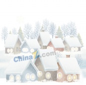 下雪的村庄矢量背景图