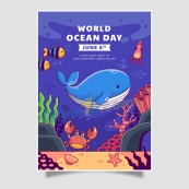 手绘世界海洋日垂直海报模板