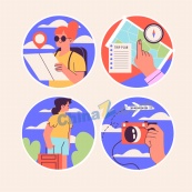 手绘矢量旅游贴纸素材