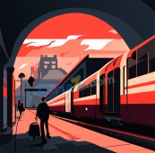 火车站矢量风景插画设计