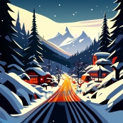 冬季雪乡风景矢量插画设计