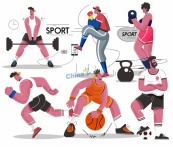 体育运动卡通人物素描矢量