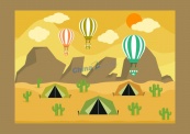 热气球沙漠露营背景矢量素材