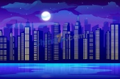扁平化夜色都市建筑景观矢量