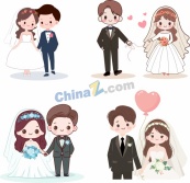 卡通风格婚礼情侣插画矢量素材