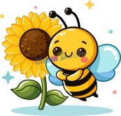 卡通风格蜜蜂与向日葵矢量图