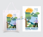 卡通环保手提袋设计矢量模板