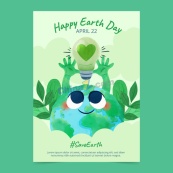 水彩手绘地球日海报矢量模板