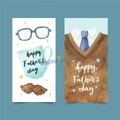 手绘水彩父亲节横幅矢量模板