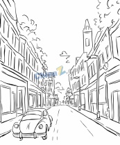 极简黑色线描城市街景矢量素材