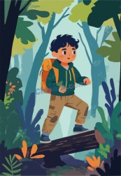 夏令营男孩户外冒险矢量背景