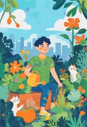 郁郁葱葱屋顶花园背景矢量素材