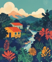 复古肌理自然景观矢量艺术插画