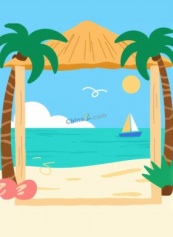 热带海岛海滩度假扁平矢量背景