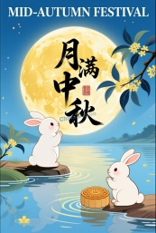 中秋节月夜玉兔海报矢量模板