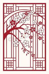 新春剪纸梅花窗花装饰矢量素材