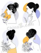 极简线条女性花卉头像矢量素材