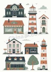 卡通灯塔房屋建筑合集矢量素材