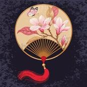 国风古典花卉团扇插画矢量素材
