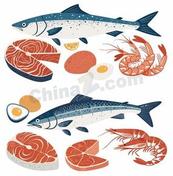 手绘海鲜鱼虾食材合集矢量素材