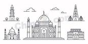 世界地标建筑线稿合集矢量素材
