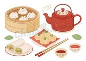 中式点心茶具美食插画矢量素材
