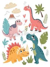 儿童可爱卡通恐龙贴纸矢量素材