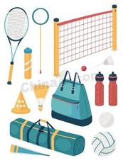 卡通羽毛球课元素合集矢量素材