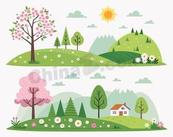 春天郊野风景合集矢量素材
