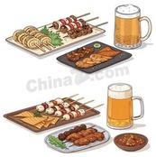 夏日夜市烧烤烤串合集矢量素材